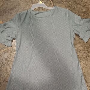 Women's Light Blue Eyelet Tunic Dress with Short Ruffled Sleeves